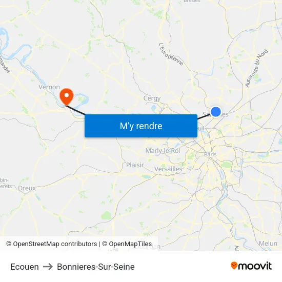 Ecouen to Bonnieres-Sur-Seine map