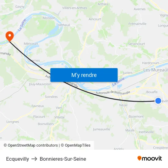Ecquevilly to Bonnieres-Sur-Seine map