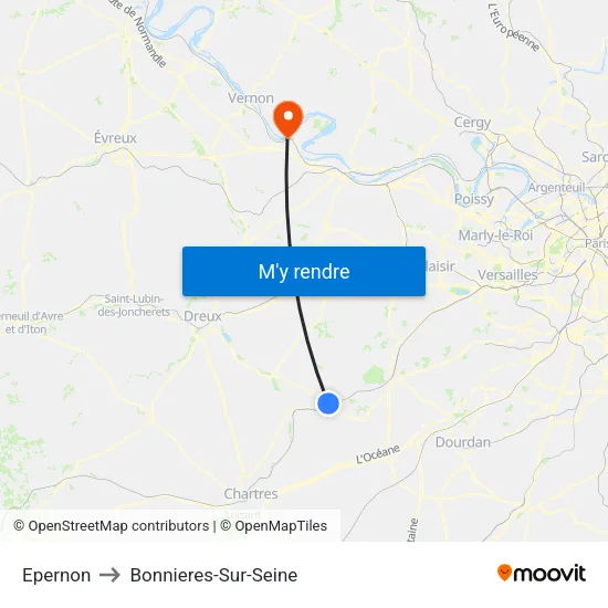 Epernon to Bonnieres-Sur-Seine map