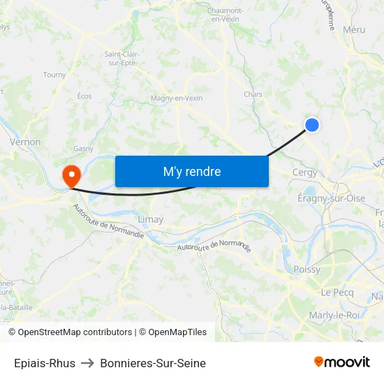 Epiais-Rhus to Bonnieres-Sur-Seine map