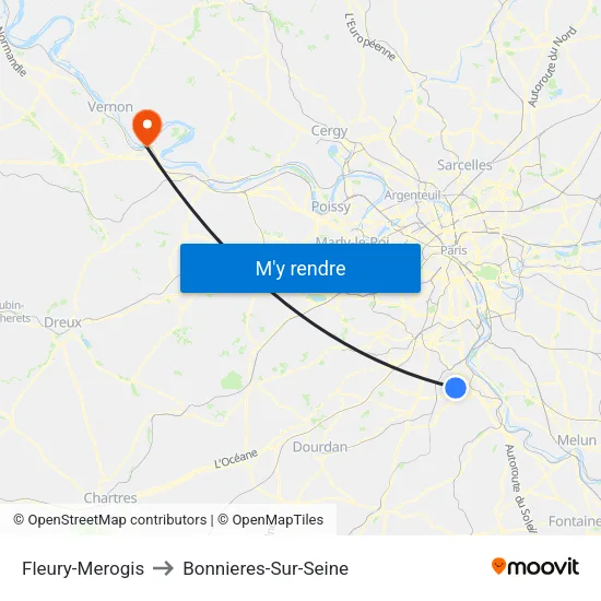 Fleury-Merogis to Bonnieres-Sur-Seine map