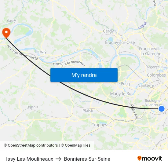 Issy-Les-Moulineaux to Bonnieres-Sur-Seine map
