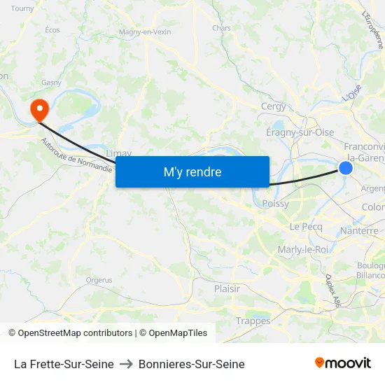 La Frette-Sur-Seine to Bonnieres-Sur-Seine map