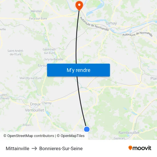 Mittainville to Bonnieres-Sur-Seine map