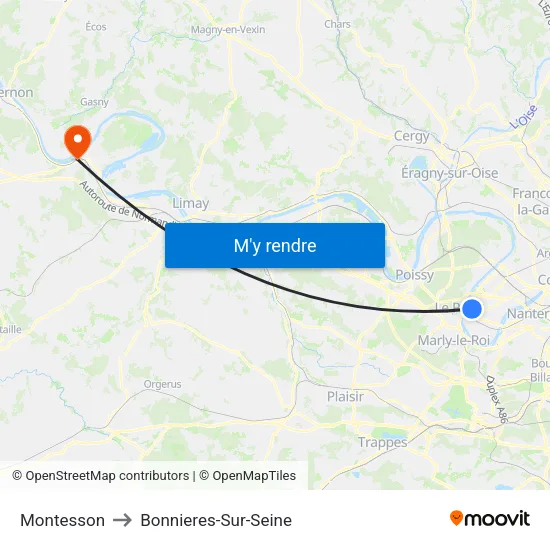 Montesson to Bonnieres-Sur-Seine map