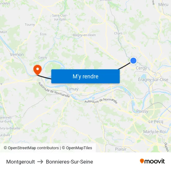 Montgeroult to Bonnieres-Sur-Seine map