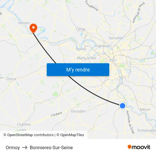 Ormoy to Bonnieres-Sur-Seine map