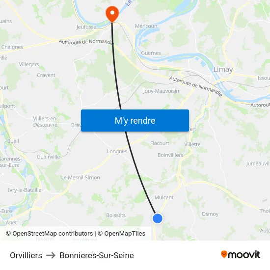 Orvilliers to Bonnieres-Sur-Seine map