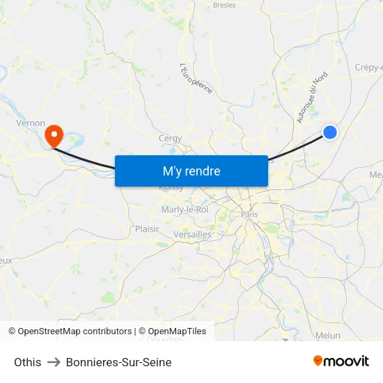 Othis to Bonnieres-Sur-Seine map
