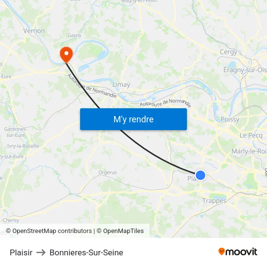 Plaisir to Bonnieres-Sur-Seine map