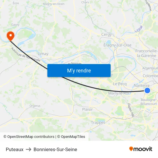 Puteaux to Bonnieres-Sur-Seine map