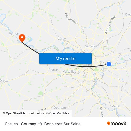 Chelles - Gournay to Bonnieres-Sur-Seine map