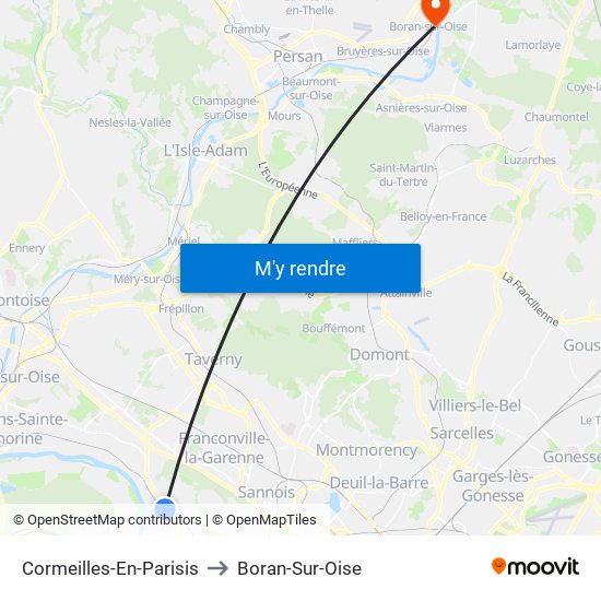 Cormeilles-En-Parisis to Boran-Sur-Oise map