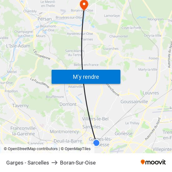 Garges - Sarcelles to Boran-Sur-Oise map