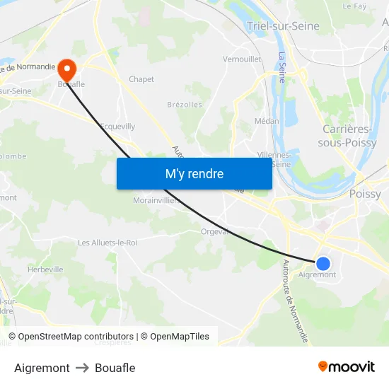 Aigremont to Bouafle map