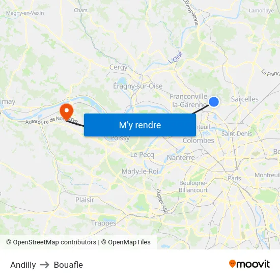 Andilly to Bouafle map