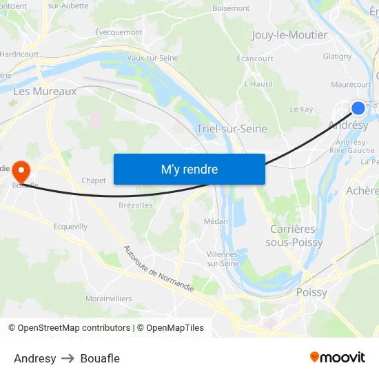 Andresy to Bouafle map