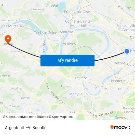 Argenteuil to Bouafle map