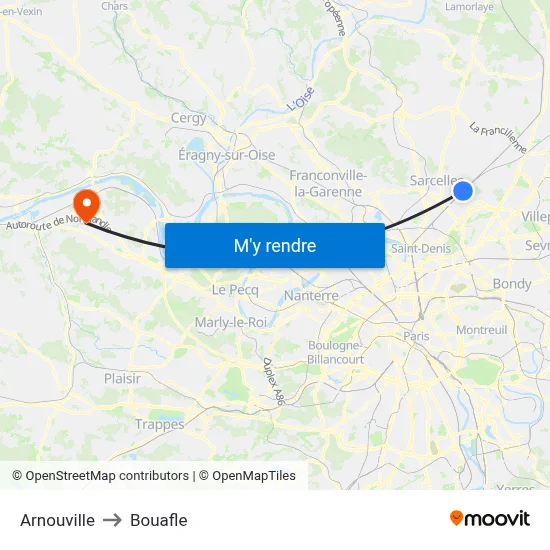 Arnouville to Bouafle map