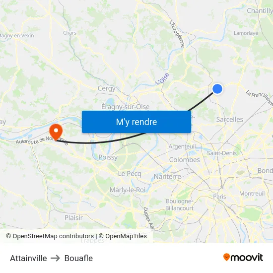 Attainville to Bouafle map