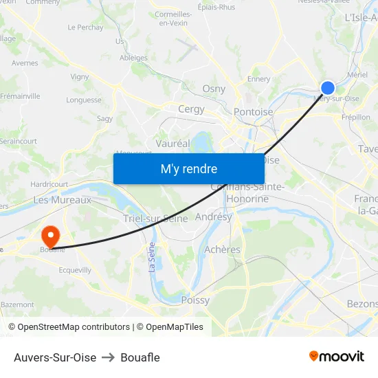 Auvers-Sur-Oise to Bouafle map