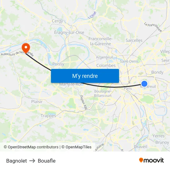 Bagnolet to Bouafle map