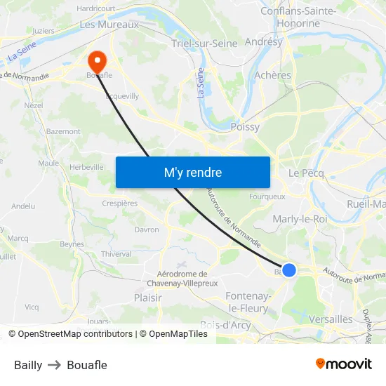 Bailly to Bouafle map