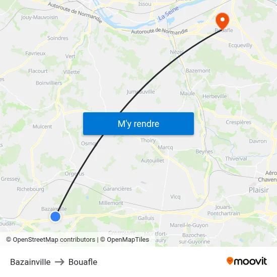 Bazainville to Bouafle map