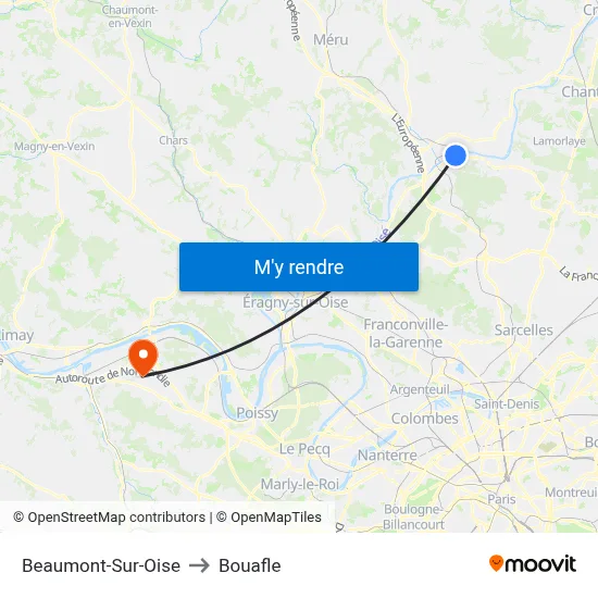 Beaumont-Sur-Oise to Bouafle map