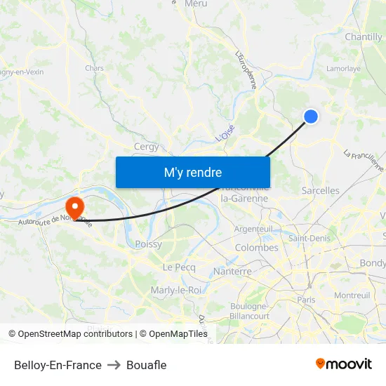 Belloy-En-France to Bouafle map
