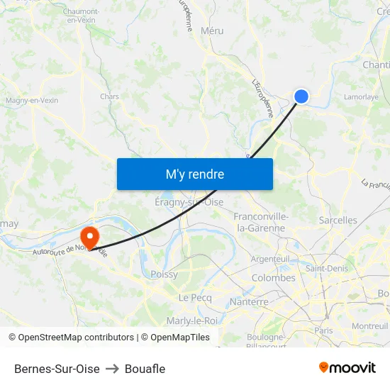 Bernes-Sur-Oise to Bouafle map