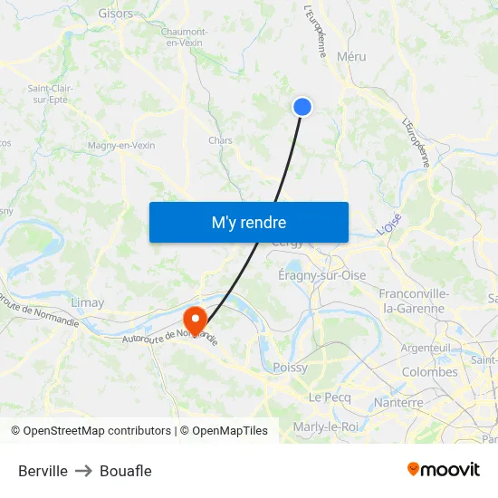 Berville to Bouafle map