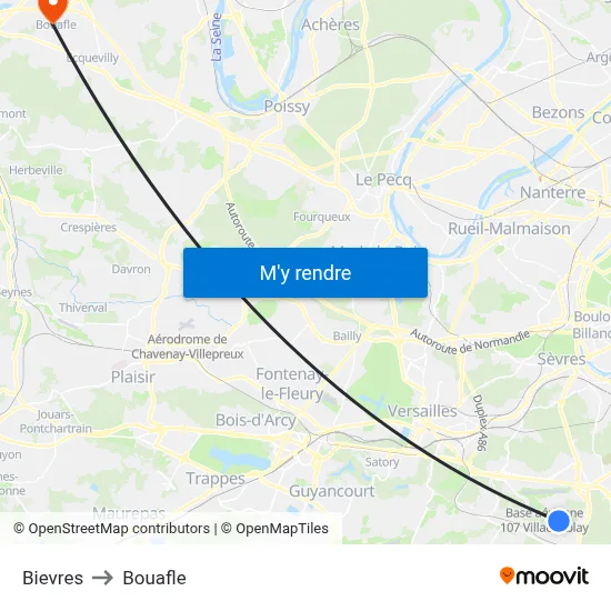 Bievres to Bouafle map