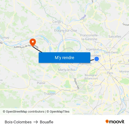 Bois-Colombes to Bouafle map