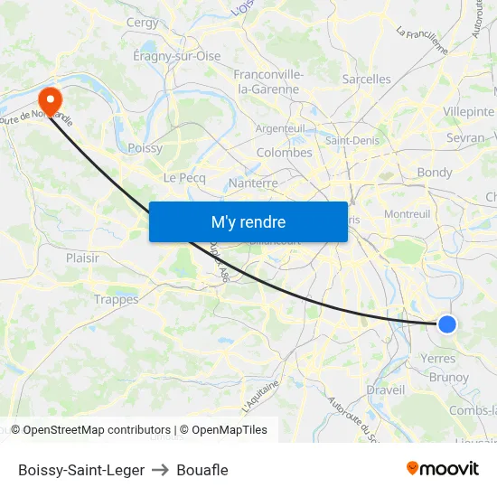Boissy-Saint-Leger to Bouafle map