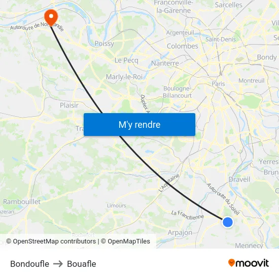 Bondoufle to Bouafle map