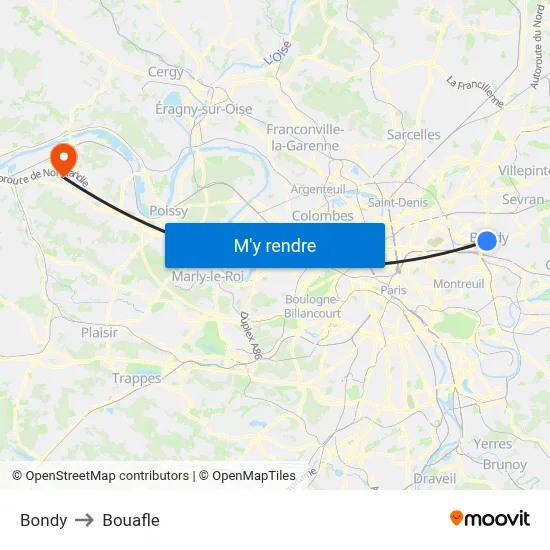 Bondy to Bouafle map
