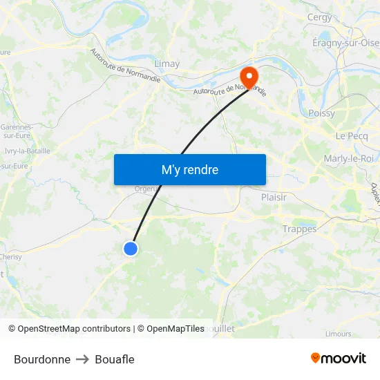 Bourdonne to Bouafle map