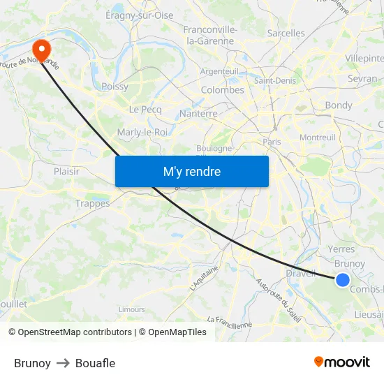 Brunoy to Bouafle map