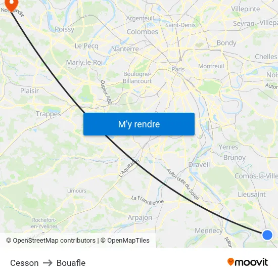 Cesson to Bouafle map