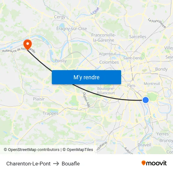 Charenton-Le-Pont to Bouafle map