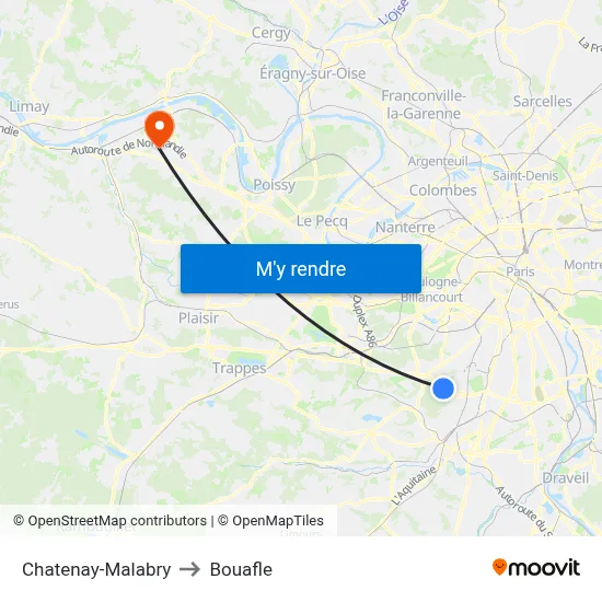 Chatenay-Malabry to Bouafle map