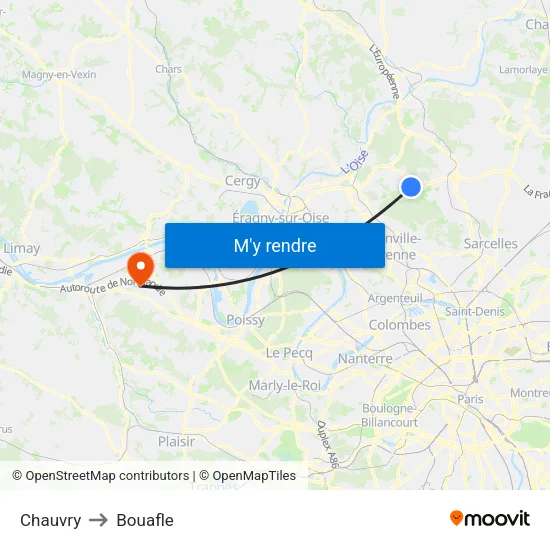 Chauvry to Bouafle map