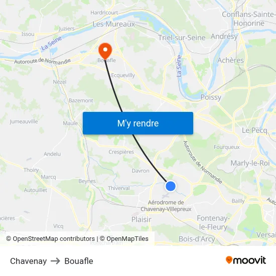 Chavenay to Bouafle map