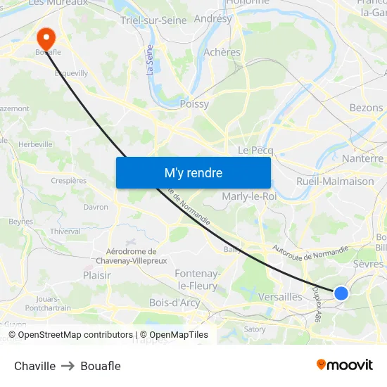 Chaville to Bouafle map