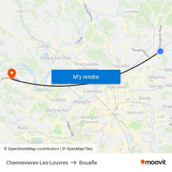 Chennevieres-Les-Louvres to Bouafle map