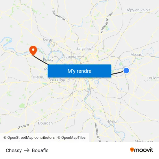 Chessy to Bouafle map