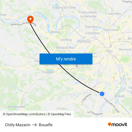 Chilly-Mazarin to Bouafle map