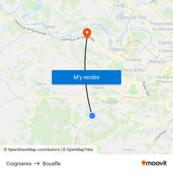 Coignieres to Bouafle map