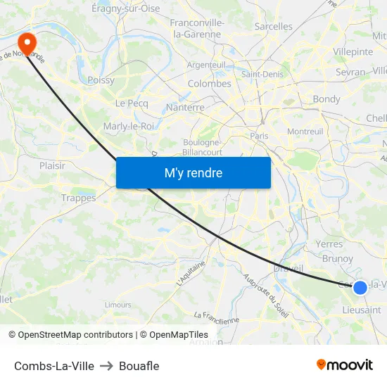 Combs-La-Ville to Bouafle map